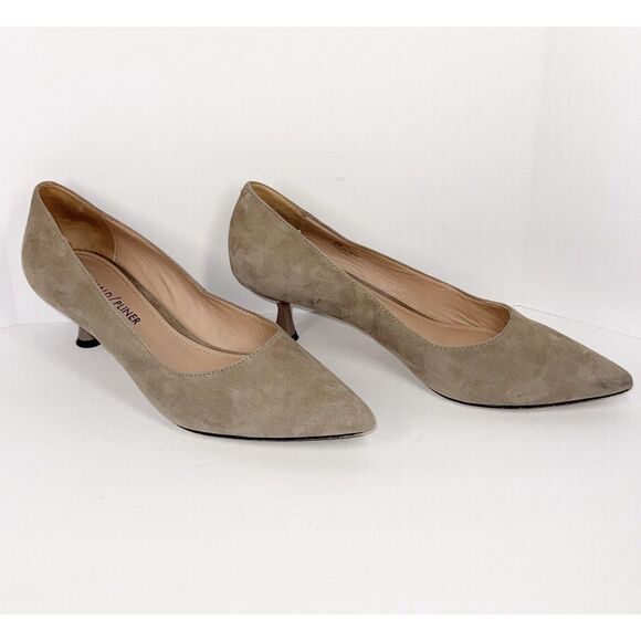 Donald Pliner Kitten Heel Pumps Suede Leather Beige Pointed Toe Neutral 6.5 - Picture 4 of 14